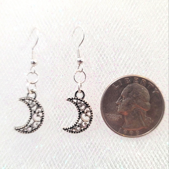 Short Hanging Crescent Moon Earrings - Picture 3 of 3